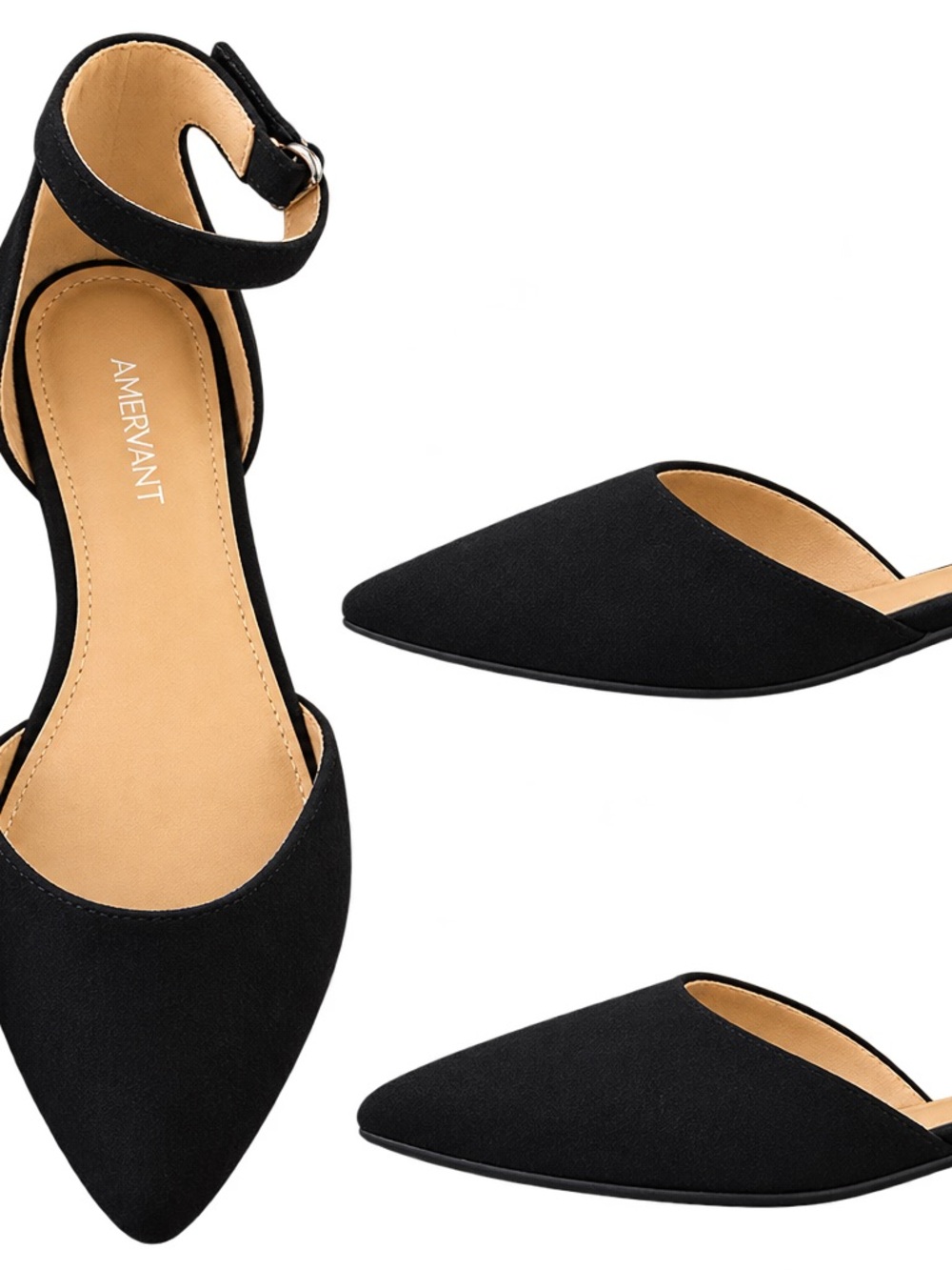 Lane Bryant Women’s Black Pointed Ankle Strap Flats